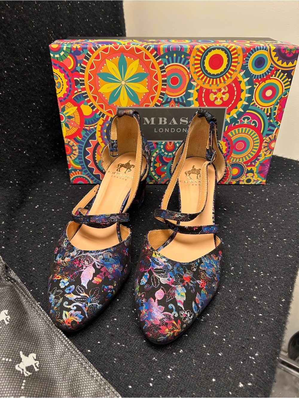 Embellished Floral Pointed Mary Jane Heels in Multicolor by Embassy London